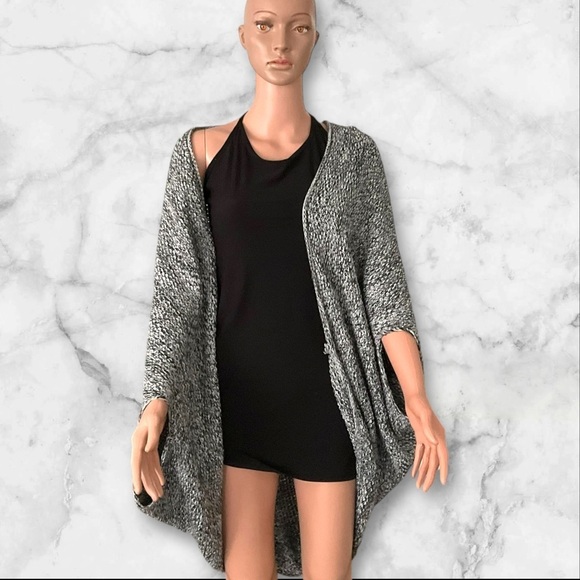 OBOE Sweater Cocoon Open Front SZ M/L Black White Gray Chunky Oversize Boho Knit - Picture 2 of 9